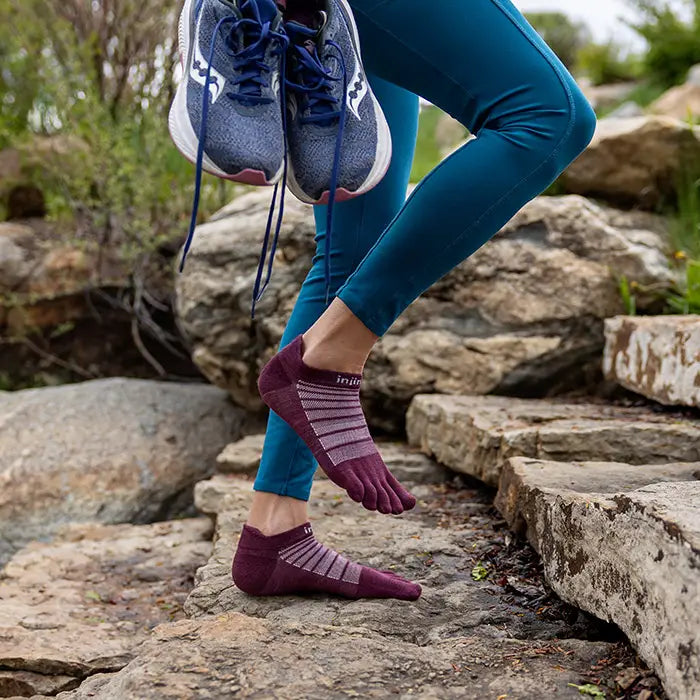 Injinji Ultra Run Light Weight Wool No Show Mens Garnet lifestyle steps