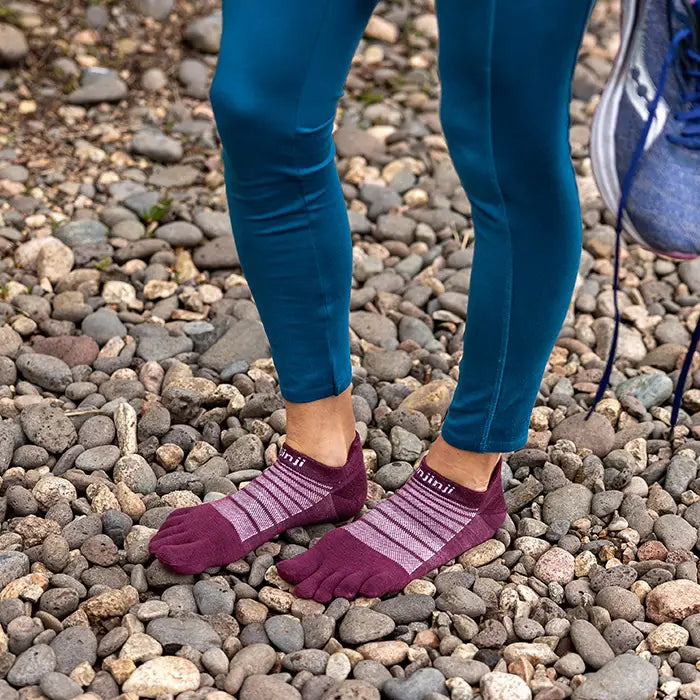 Injinji Ultra Run Light Weight Wool No Show Mens Garnet Lifestyle pebbles