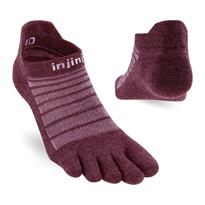 Injinji Ultra Run Light Weight Wool No Show Mens Garnet