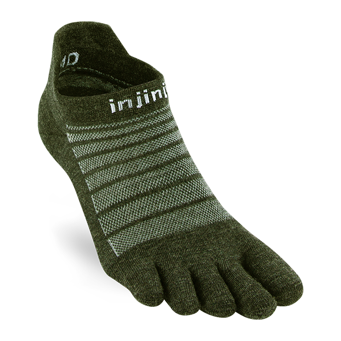 Injinji Run Light Weight Wool No Show Mens Forest