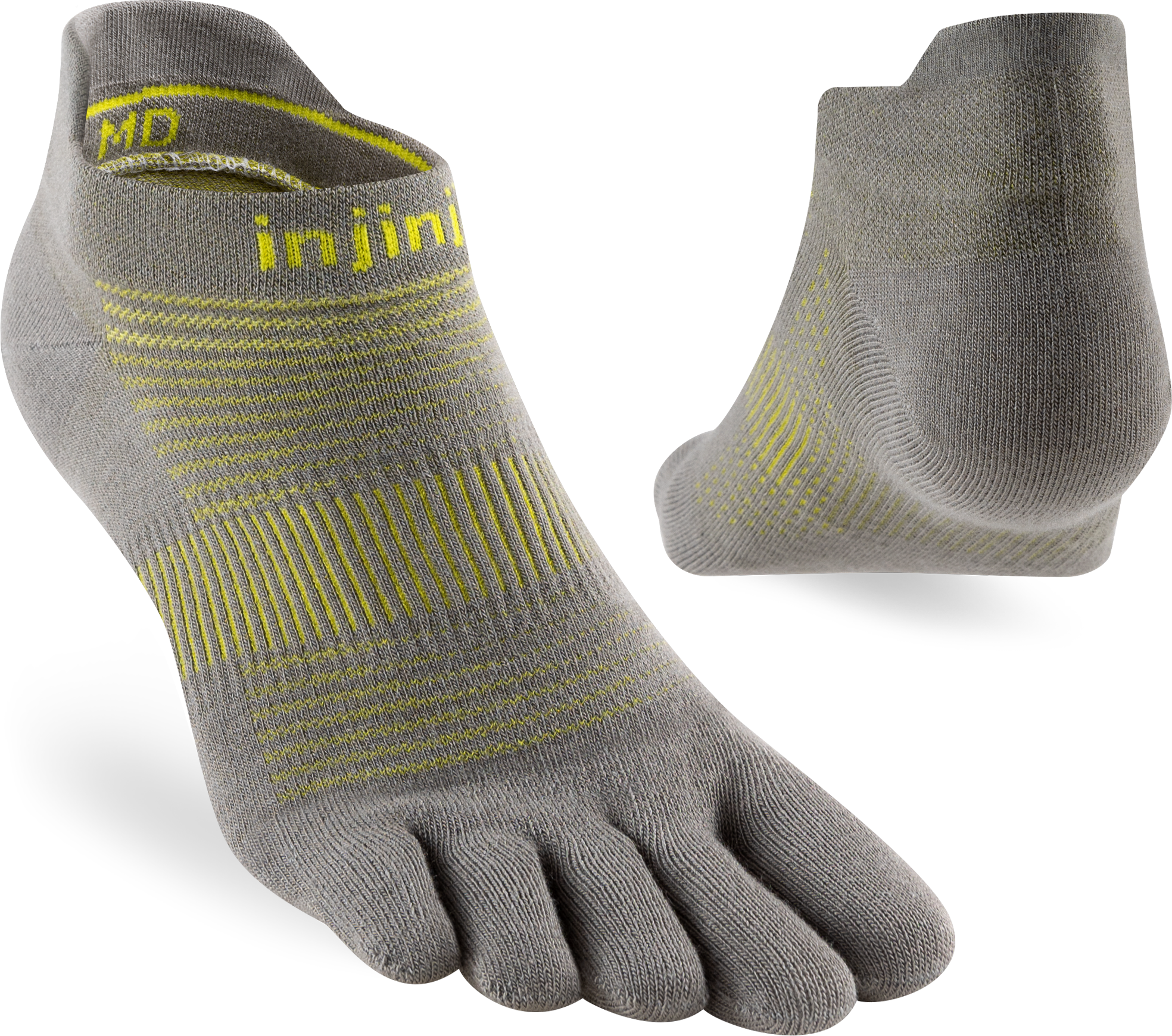 Injinji Toe Socks - Injinji Ultra Run Light Weight No Show Neon Silver (NEW 2024) - Barefoot Junkie - Injinji Socks