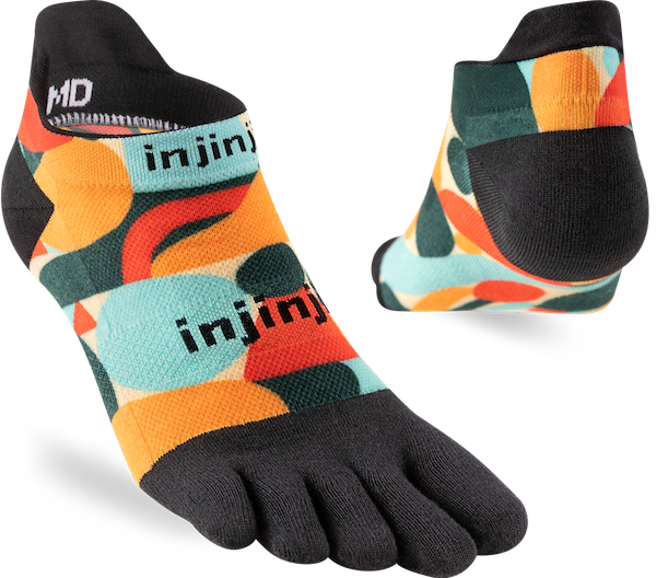 Injinji Toe Socks - Injinji Ultra Run Light Weight Mens No Show Plumas  (Artist Designed SS24) - Barefoot Junkie - Injinji Socks