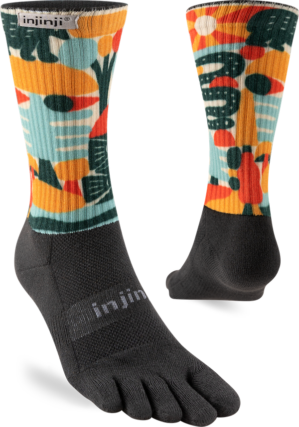 Injinji Toe Socks - Injinji Trail Midweight Crew Mens Foothill (Artist Designed) - Barefoot Junkie - Injinji Socks