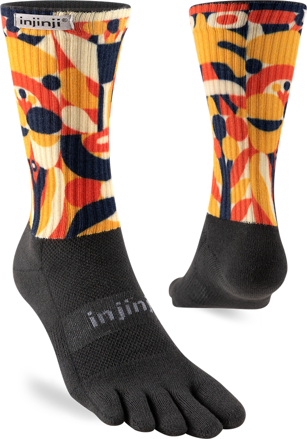 Injinji Toe Socks - Injinji Trail Midweight Crew Mens Mariposa (Artist Designed) - Barefoot Junkie - Injinji Socks