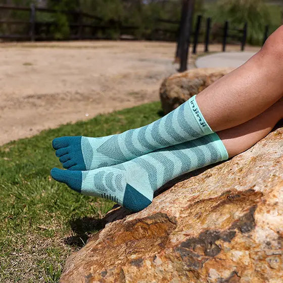 Injinji Toe Socks - Injinji Ultra Run Crew Ladies Glacier (NEW 2024) - Barefoot Junkie - Injinji Socks