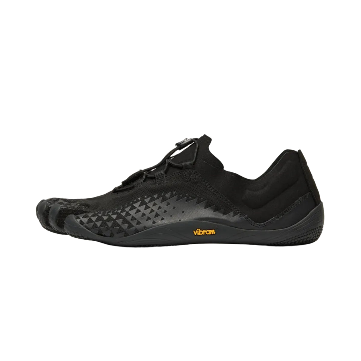 Pair of Total Black, toe shoes on a white background