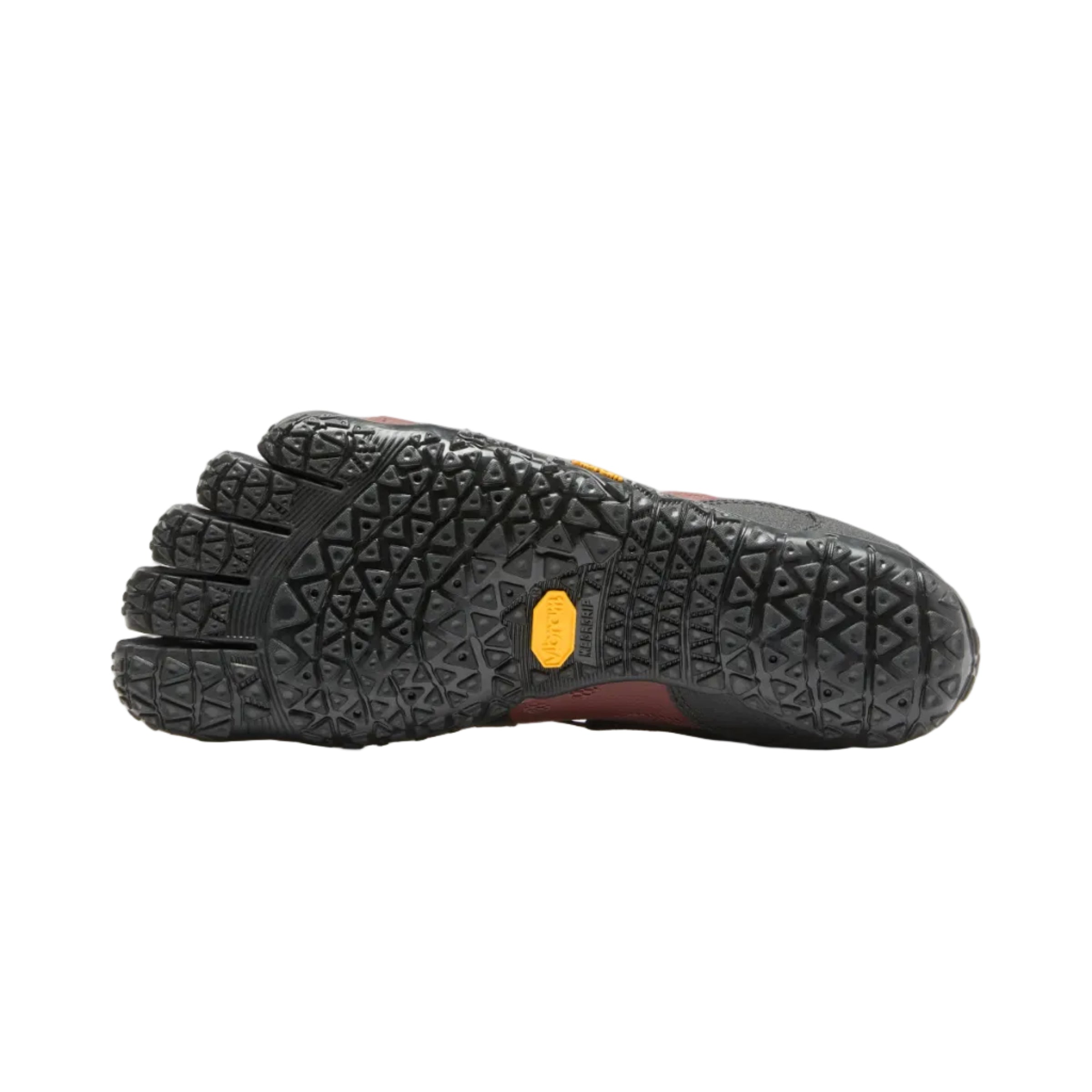 Brown sandal with a visible brand label on a white background