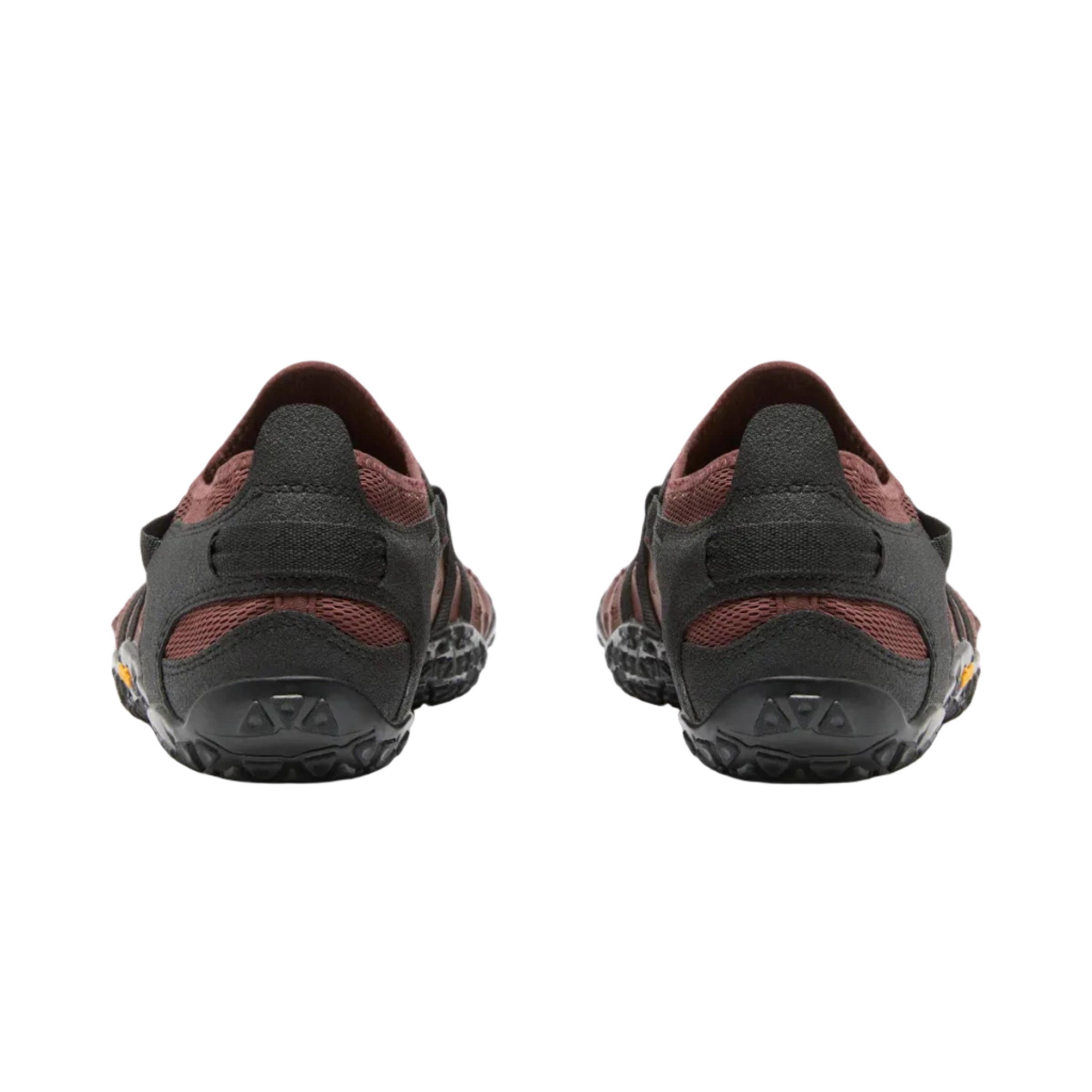 Black and red athletic shoes on a white background