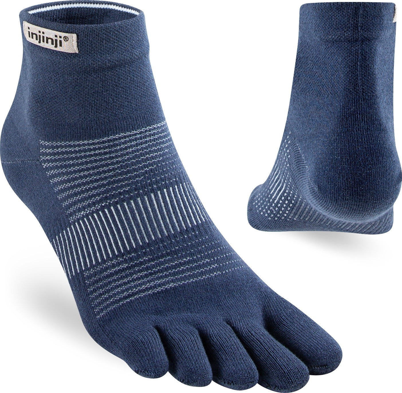 Injinji Toe Socks - Injinji Ultra Run Light Weight Mini Crew Navy (New 2023) - Barefoot Junkie - Injinji Socks