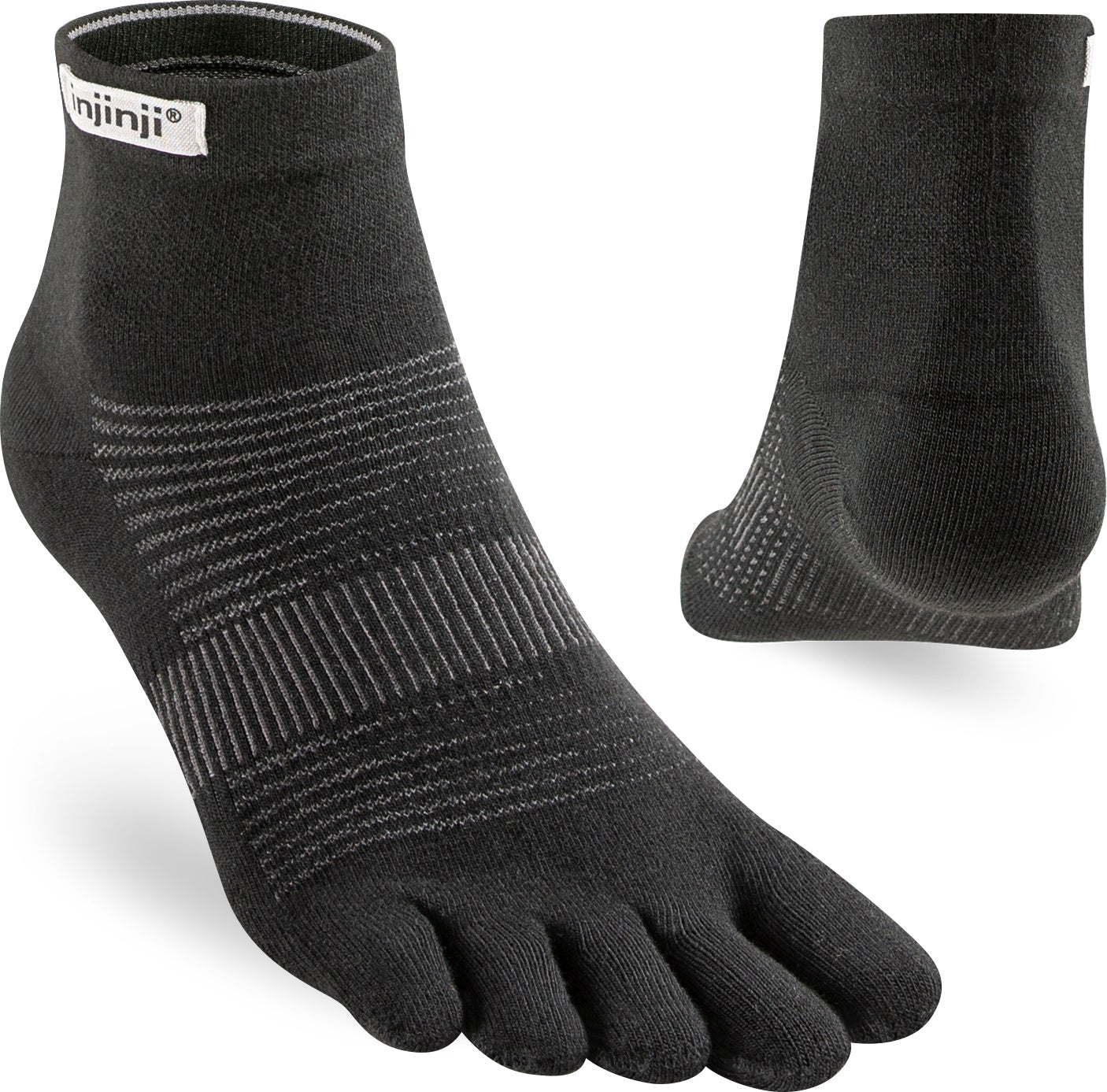 Injinji Toe Socks - Injinji Ultra Run Light Weight Mini Crew Black (New 2023) - Barefoot Junkie - Injinji Socks