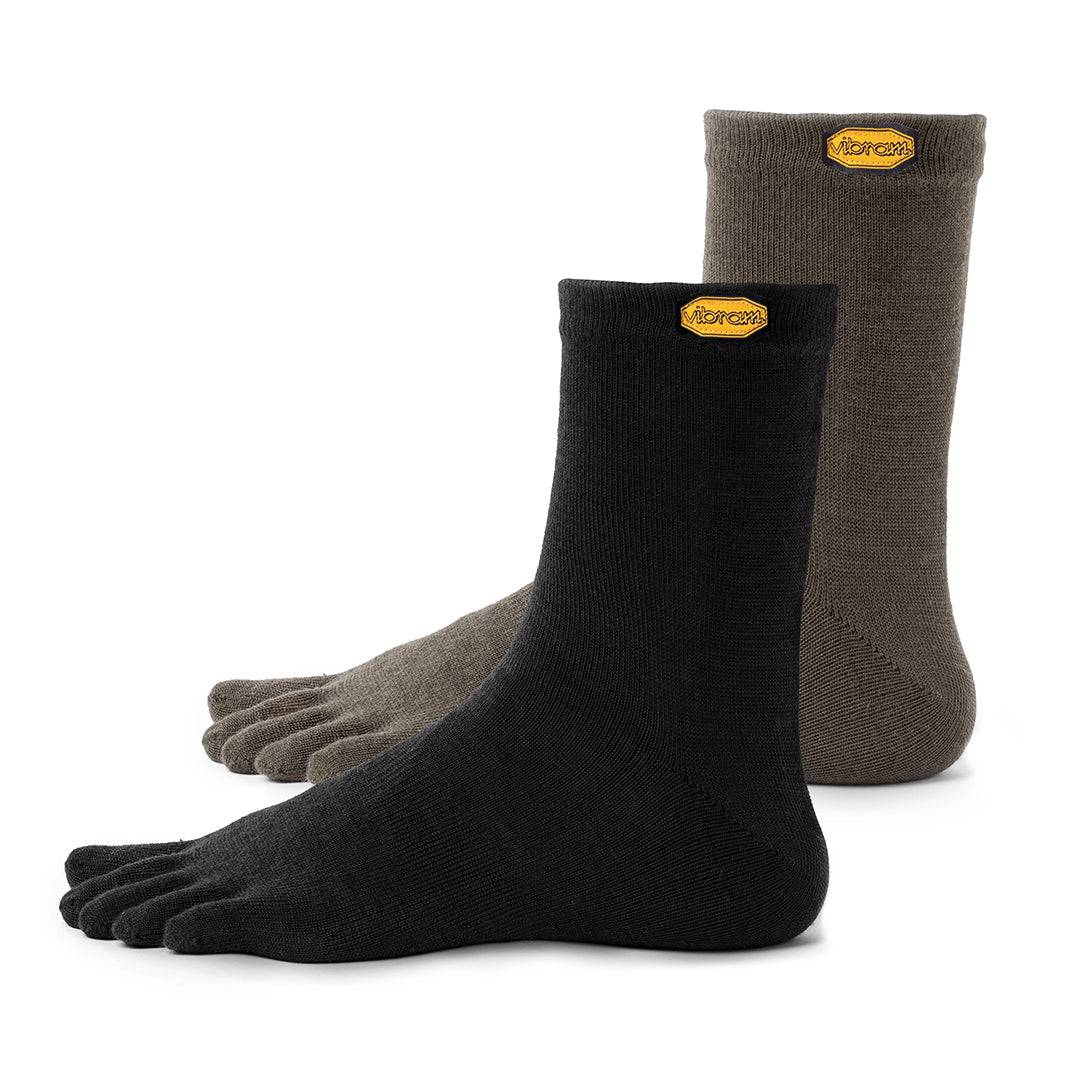 Vibram Toe Socks - Vibram Merino Wool-Blend Crew Toe Socks (2 Pack) Black - Green - Barefoot Junkie - Socks